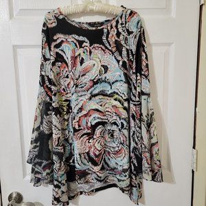 Ali Miles Floral Tunic Layered Bell Sleeves Top Size 2X